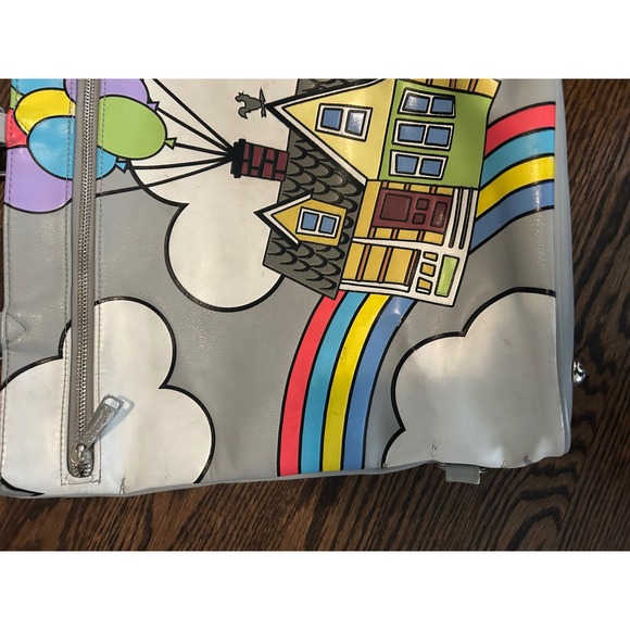 Disney Pixar Up House Balloons Tote Bag Grey Rainbow Vegan Leather Handbag - Picture 6 of 10